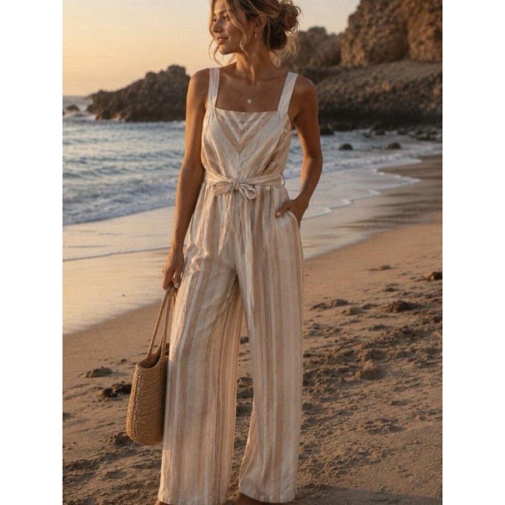 Anthropologie Savannah Striped Jumpsuit Neutral Size 8